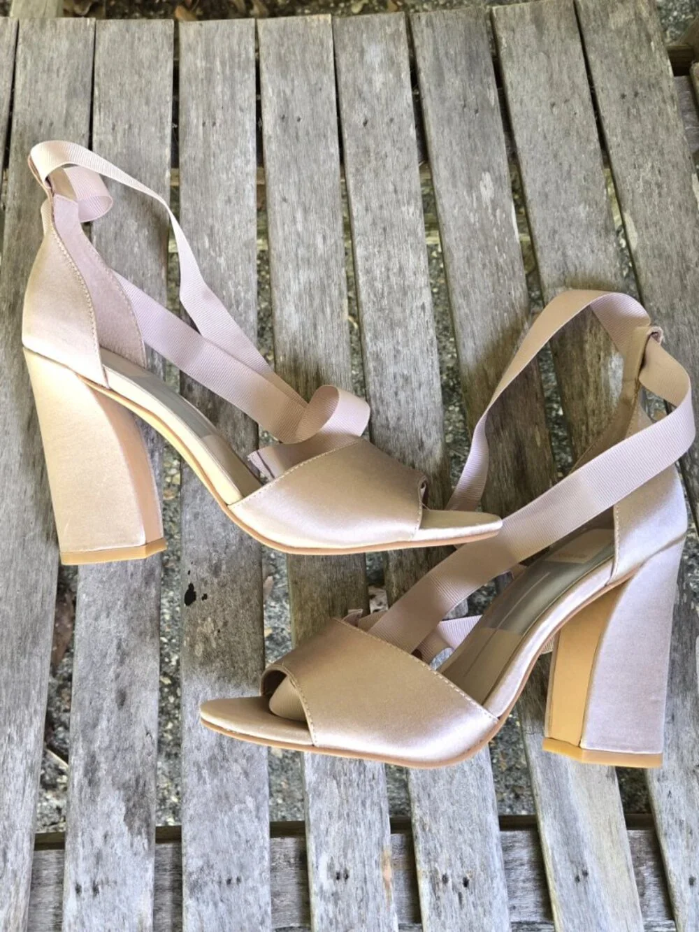 New DOLCE VITA Harvyy Pink Satin Ribbon Tie Heels Sandals Shoes 6.5